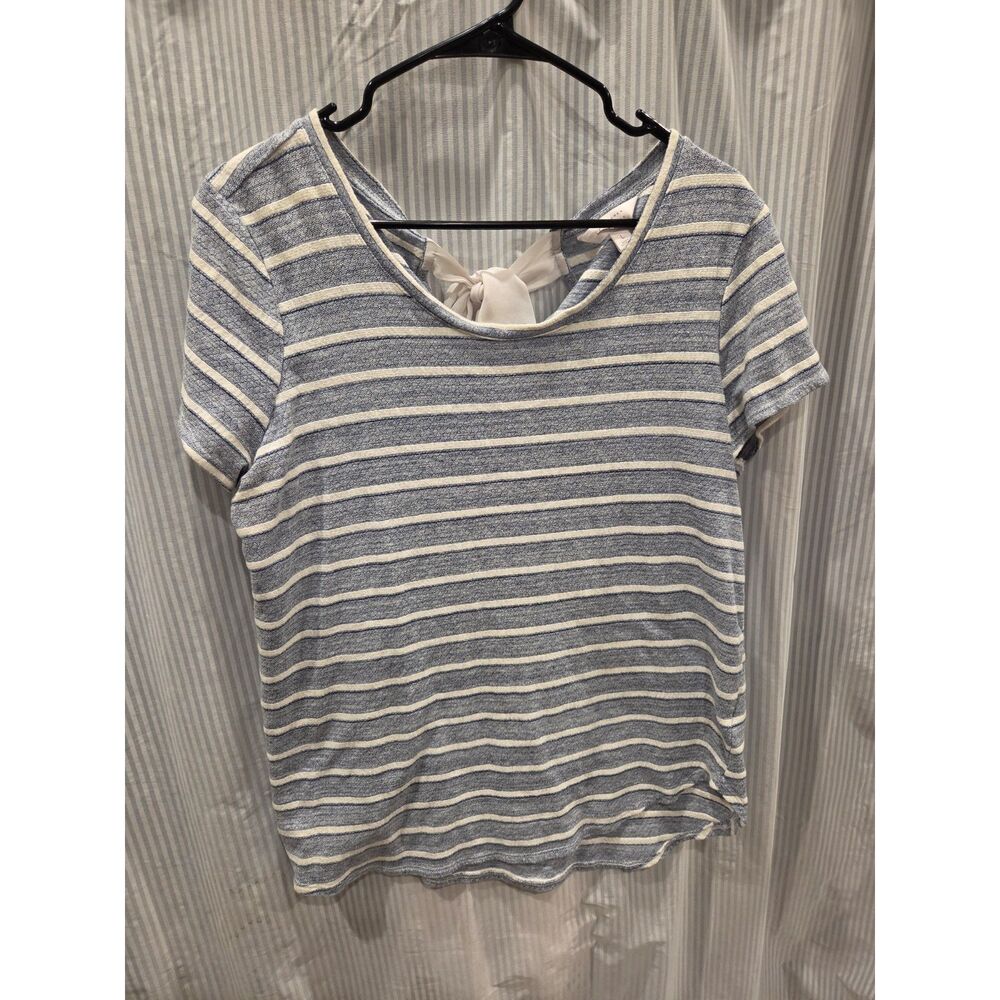 LC Lauren Conrad Bow Back Stripe T Shirt Top Blue White Knit Casual Womens L